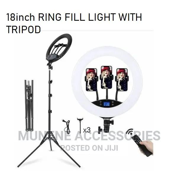 18inch Ringlight 2.1M Tripod -Remote - 3 Phone Holder