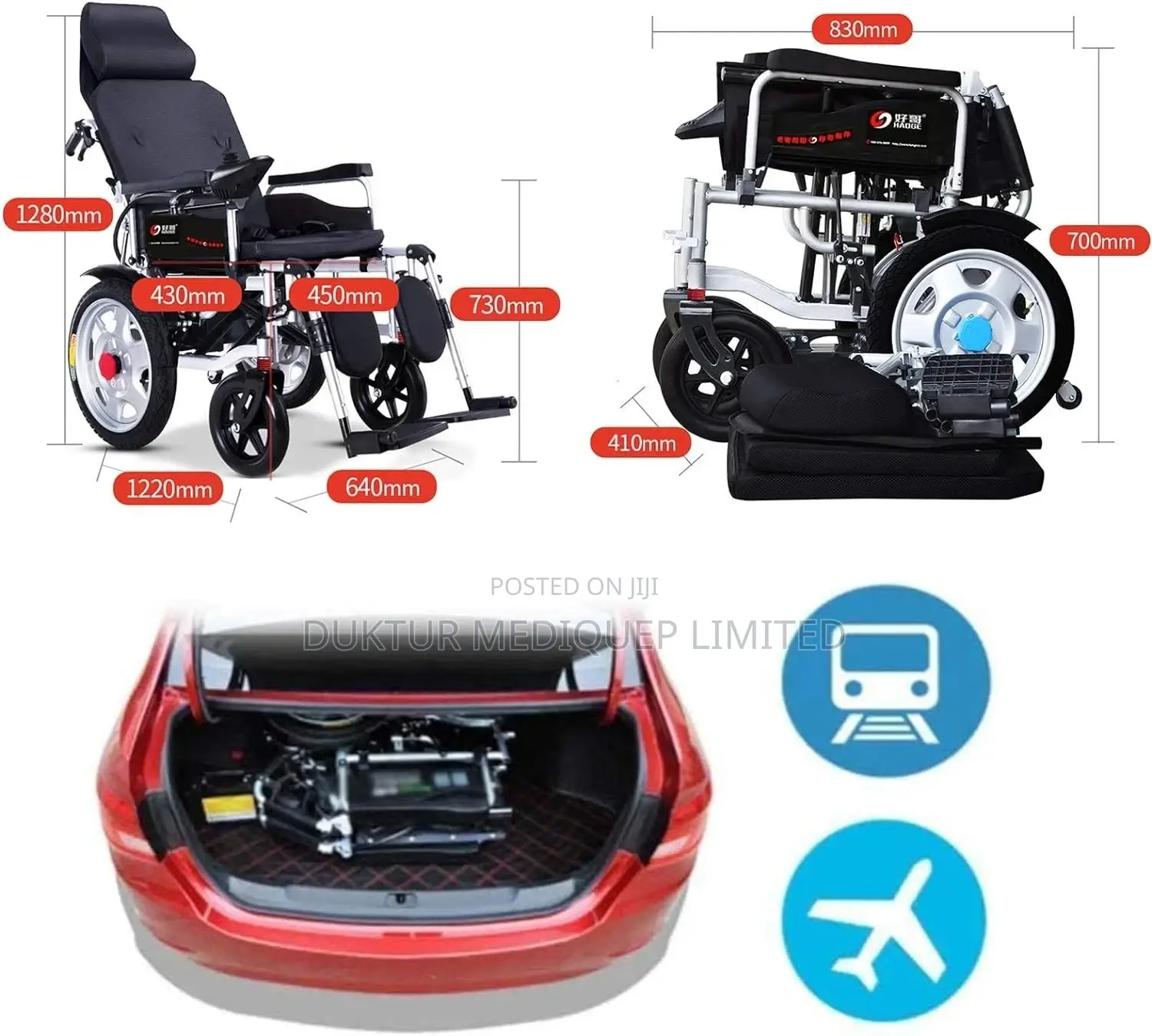 Dual Motors Reclining Electric Wheelchair Portable Folding