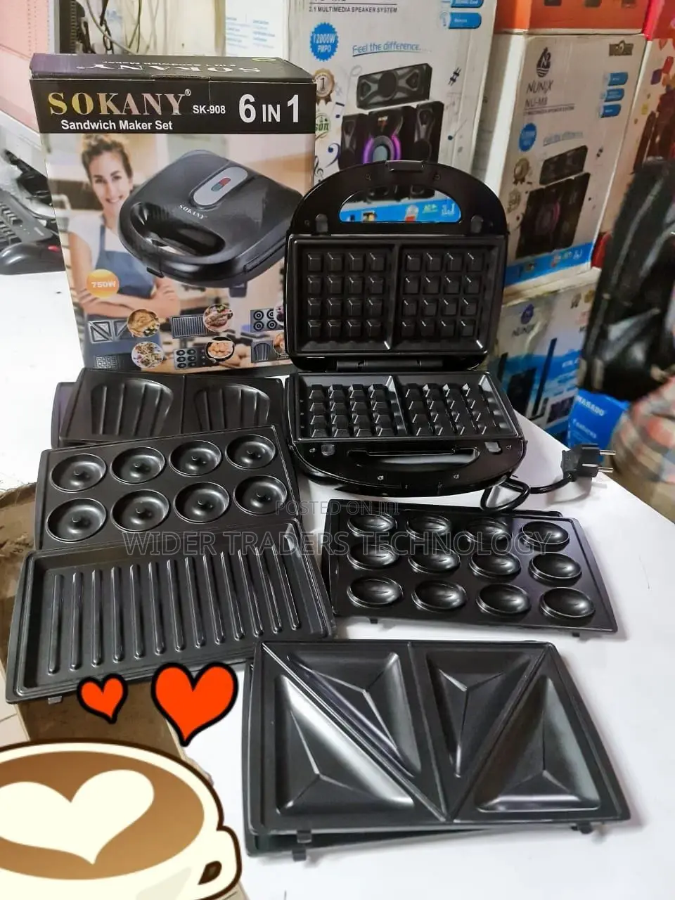6 in 1 Sandwich Maker Sokany 750watts Black