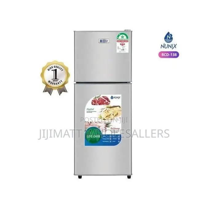 Nunix 138L Large Capacity Double Door Fridge -Silver