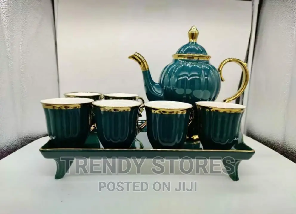 8pcs Green With Gold Tea Pot Set