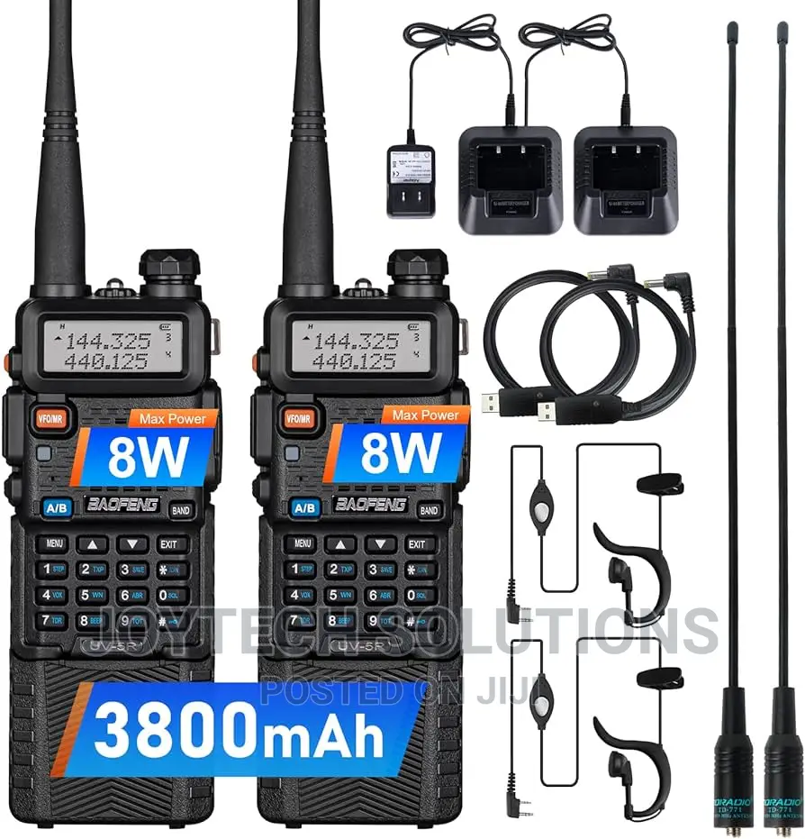 Durable Walkie Talkie Uv 5r. 8watts Radio Call. Pair