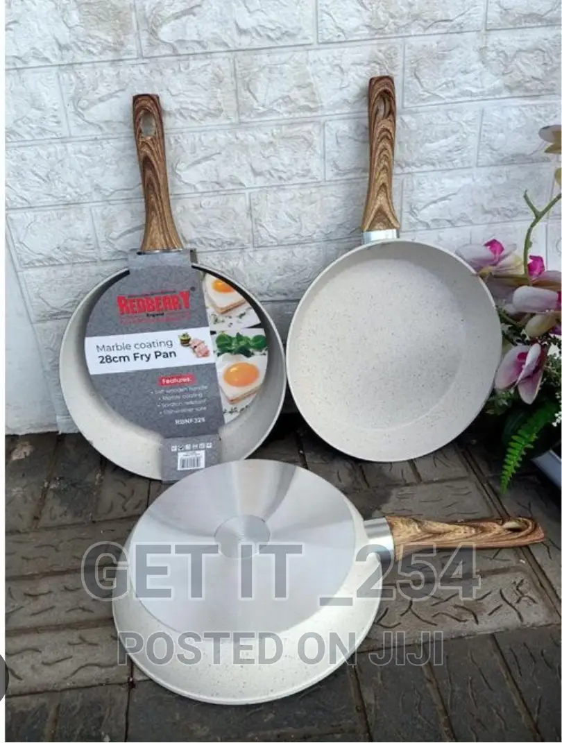 Marble Coating Heavy Frying Pan Soft Wooden Handle