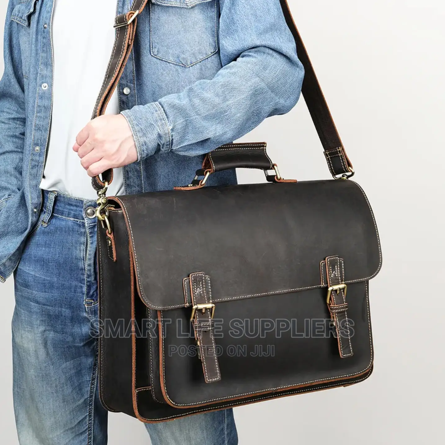 Natural Leather Business Office 17 Inch Laptop Briefcase