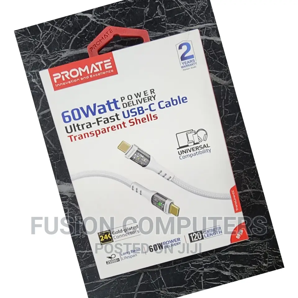 PROMATE 60W Power Delivery USB-C Cable Transparent Shells