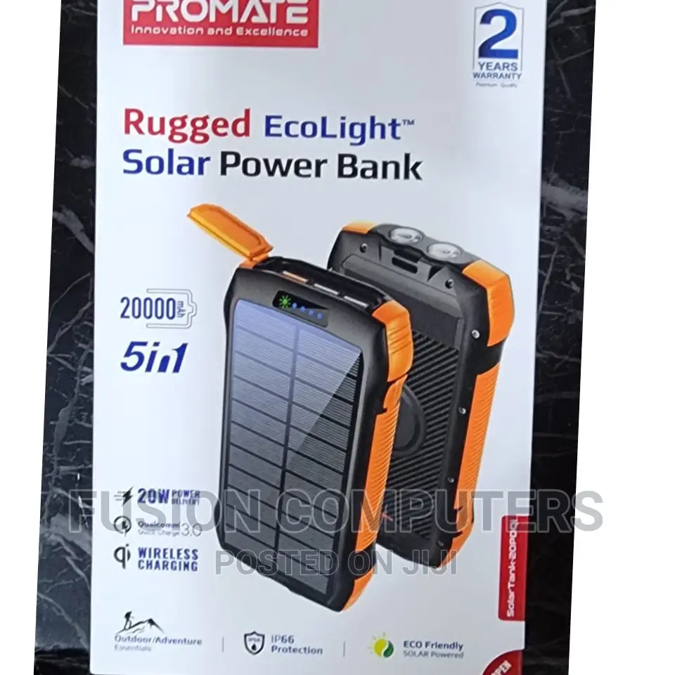 Promate Rugged Ecolight Solar 20000mah Powerbank