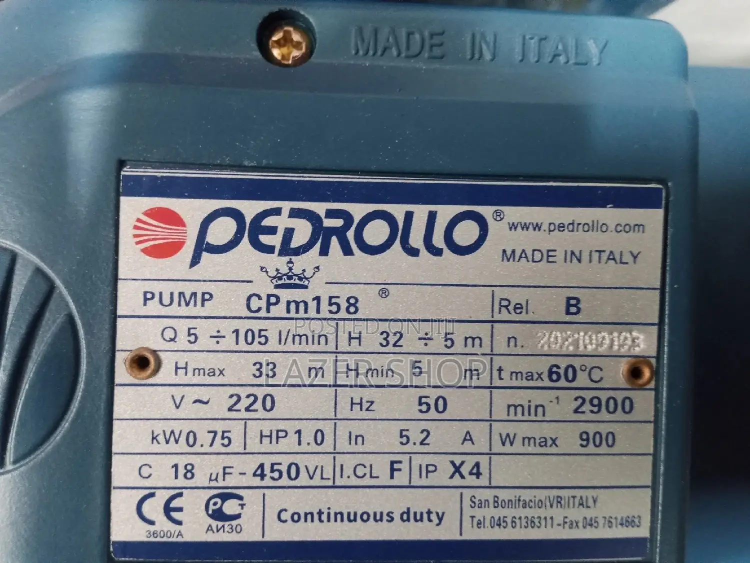 1hp Pedrollo Pump 33m