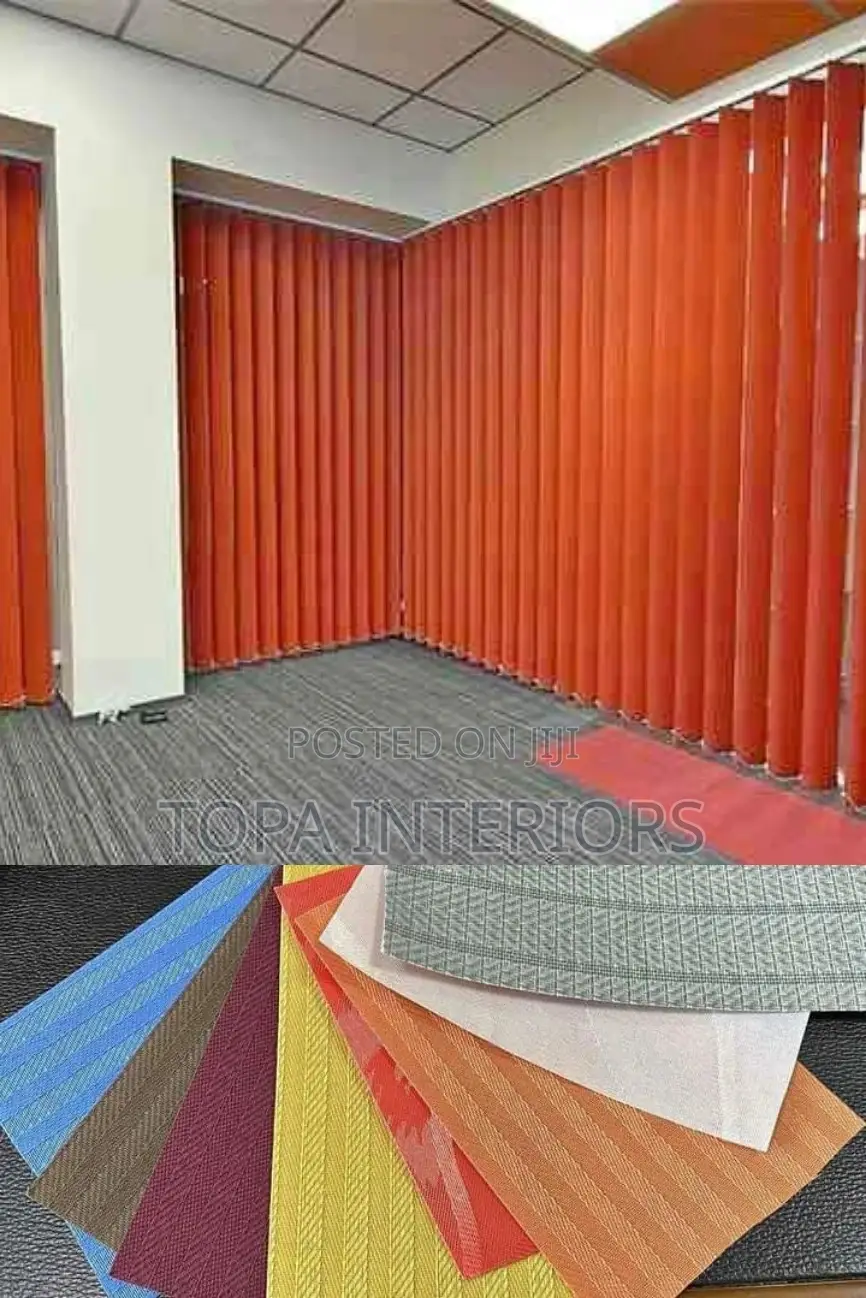Elegant Orange Vertical Office Curtains Installation