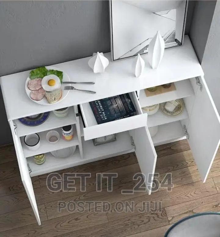 Glossy White/Black Wooden Buffet Cabine: 120cm X 90cm X 30cm