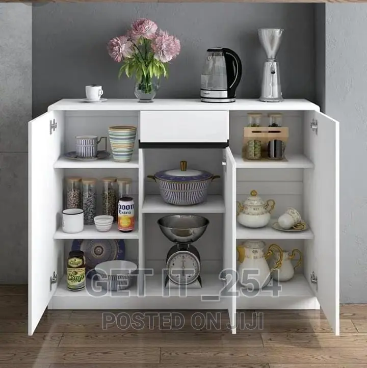 Glossy White/Black Wooden Buffet Cabine: 120cm X 90cm X 30cm