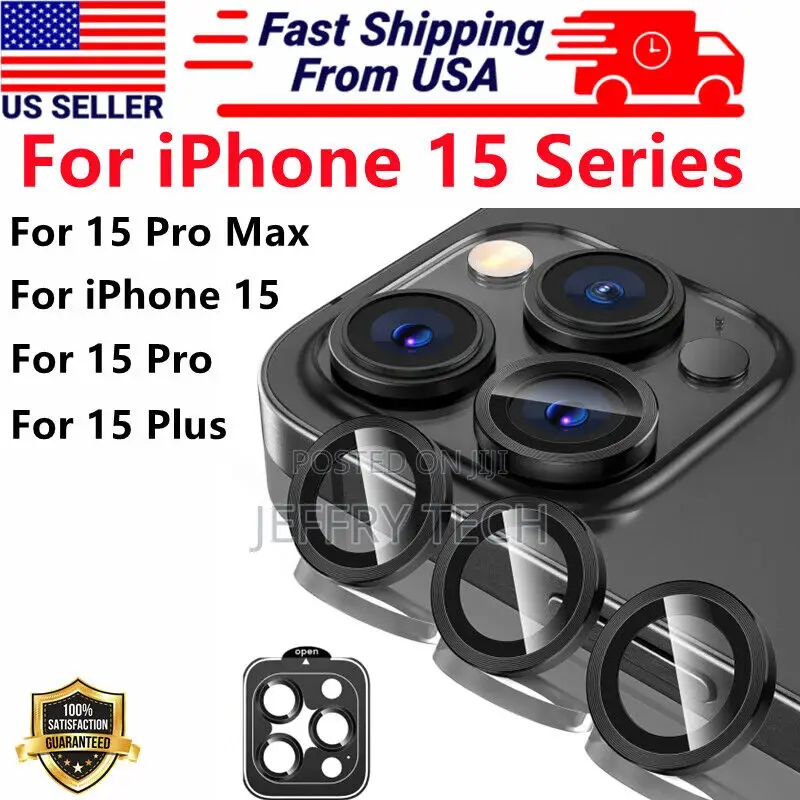 iPhone 15 Pro Max 15 Plus 15 Metal Ring Tempered Glass Came