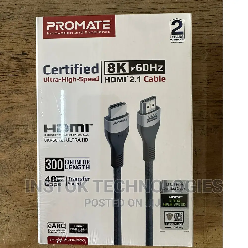 Promate Primelink8k-300 HDMI 2.1 Cable 48gbps at 60hz 5M