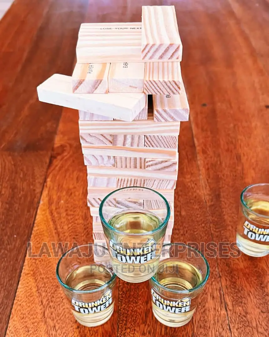 Drunken Jenga Blocks With 4 Shot Glasses