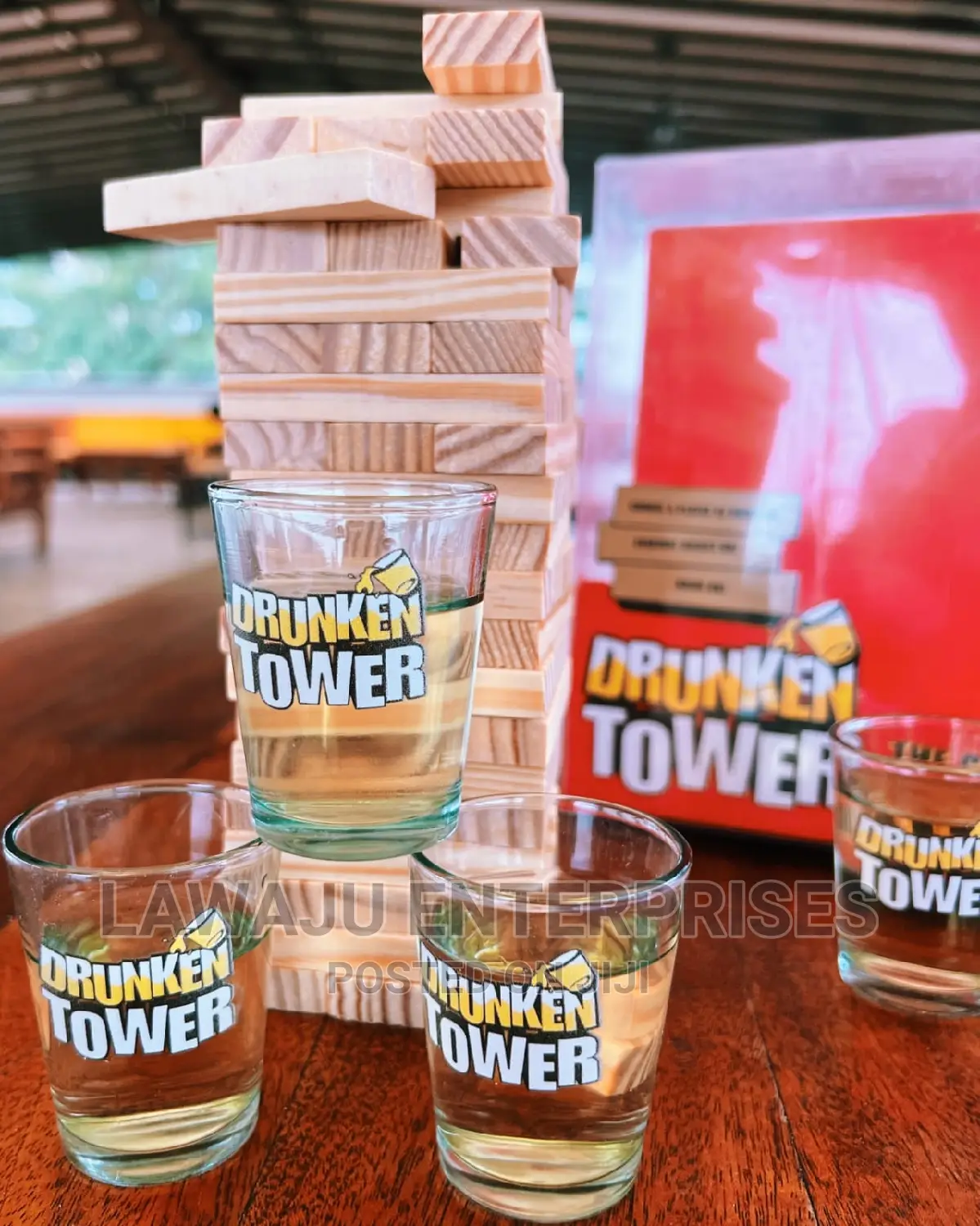 Drunken Jenga Blocks With 4 Shot Glasses