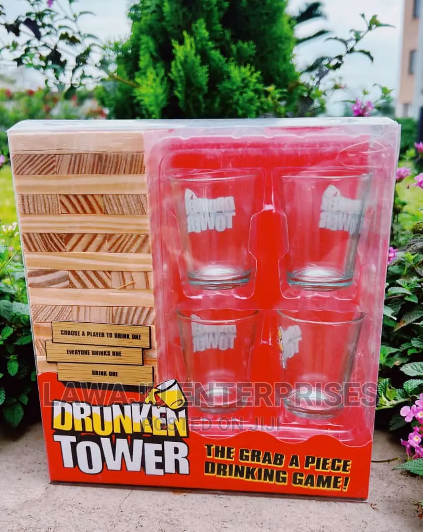 Drunken Jenga Blocks With 4 Shot Glasses
