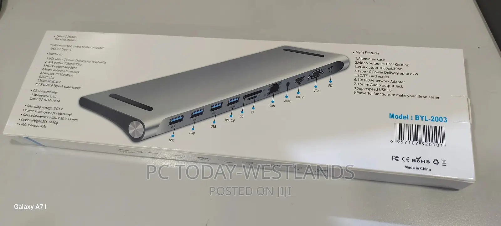 11 in 1 USB-C/Type-c to 4 X USB+SD/TF+RJ45+3.5mm+HDMI+VGA+PD