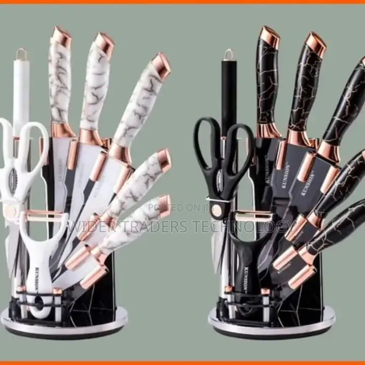 Kunshion Marble Handle Black and White Knives Set