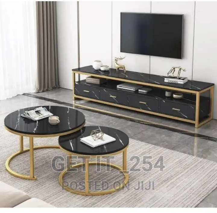WOODEN Nesting Tables With Marble Effect