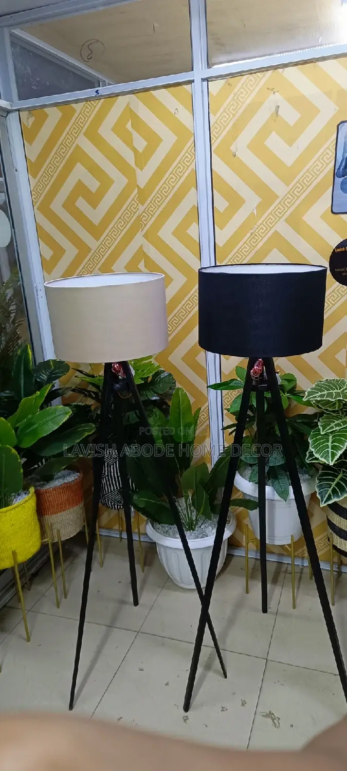 Floor Tripod Light Lamp With Beige Black Shade