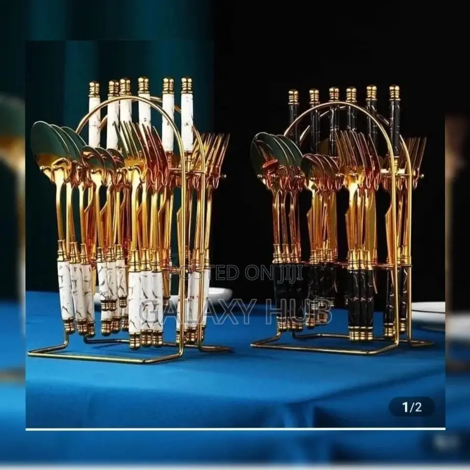 Cutlery Set, Egg Shaped 24pcs Cutlery Set Golden, Silver