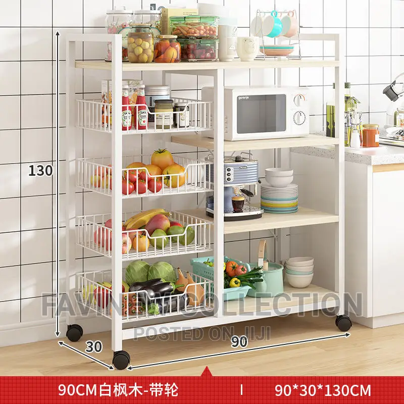 Multifunctional Metallic Kitchen Rack With Lockable Wheels