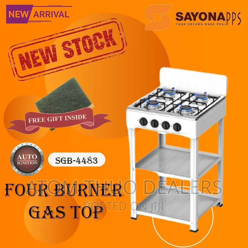 Four Gas Burner Sayona Standing Cooker With Shelves
