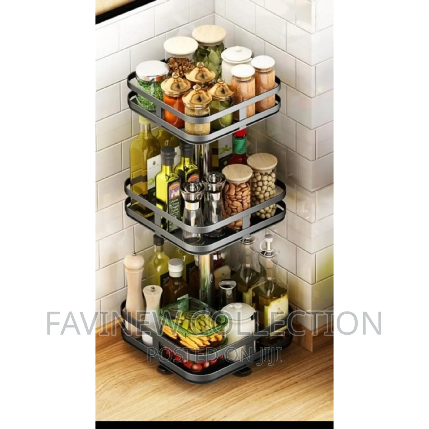 3 Tier Square Metallic Rotating Spice / Storage Rack