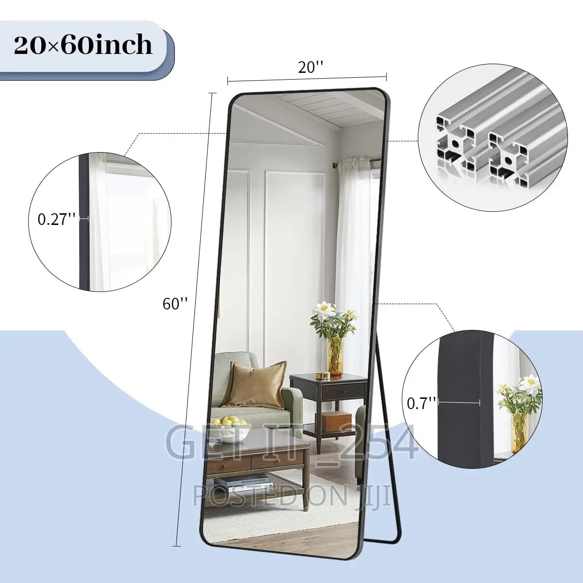*Unbreakable Full Length Mirror With Metallic Frame