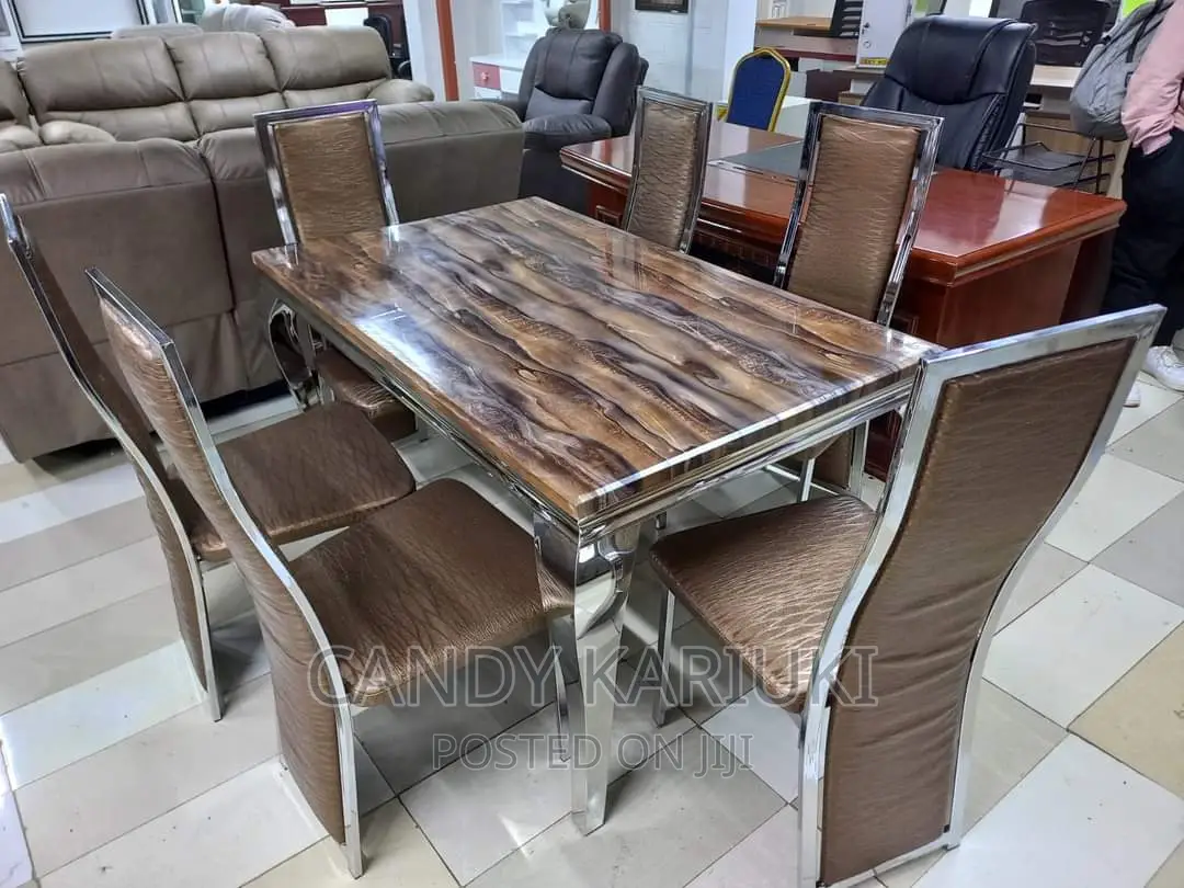 Pure Marble Brown 6 Seater Dining Table Set