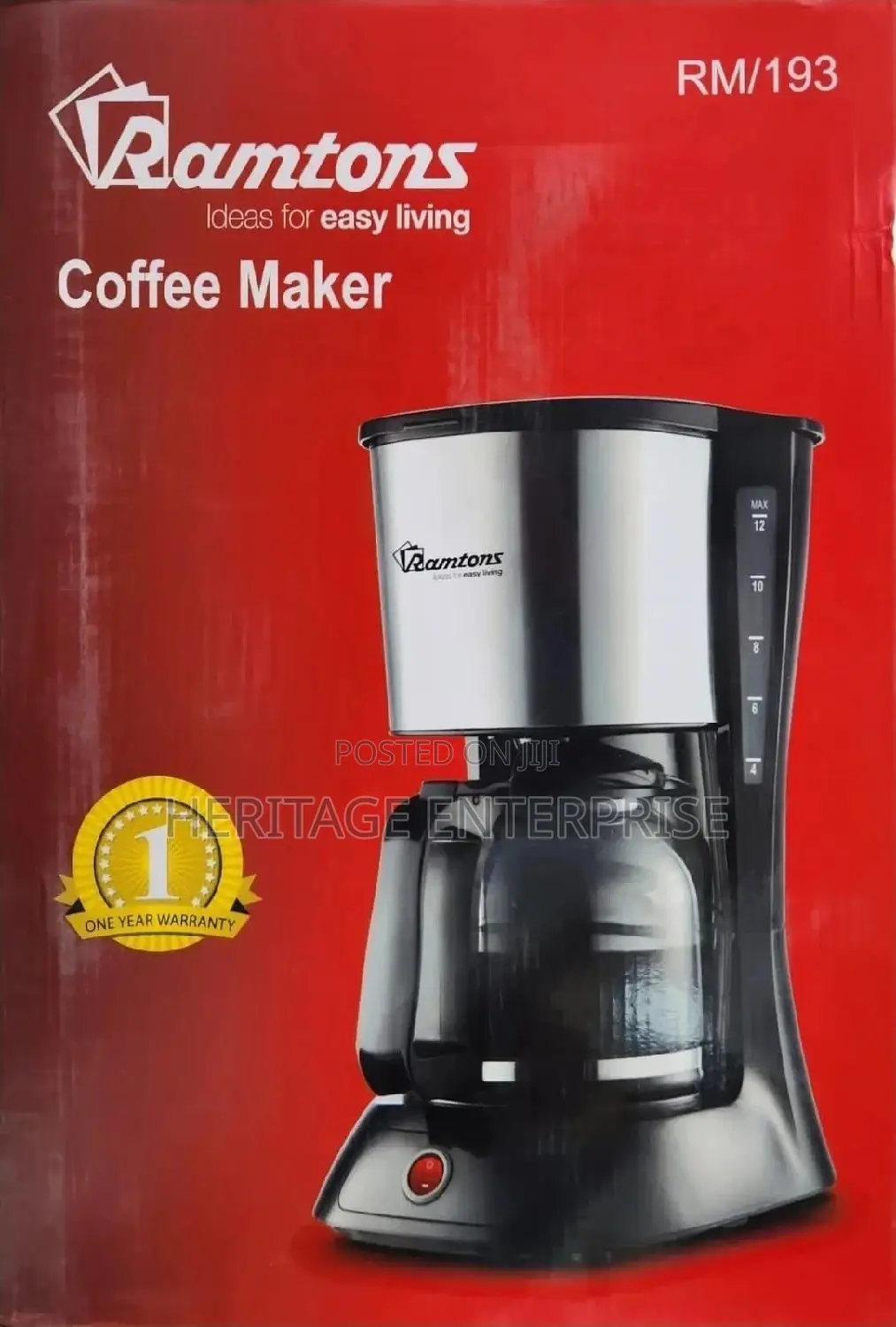 Ramtons Coffee Maker Anti Drip 1.5L Permanent Filter