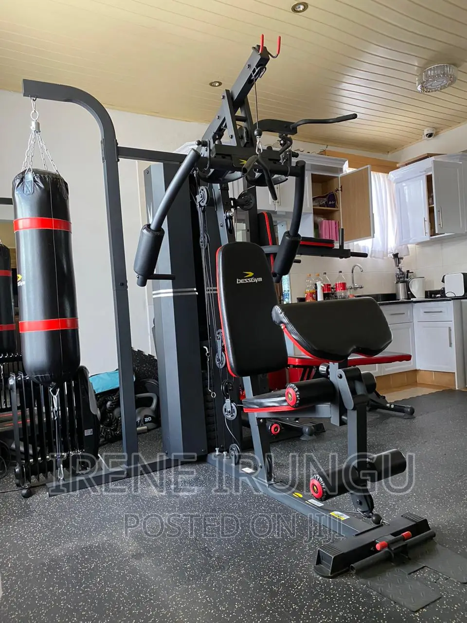 3 Station Multi Gym With a Punching Bag