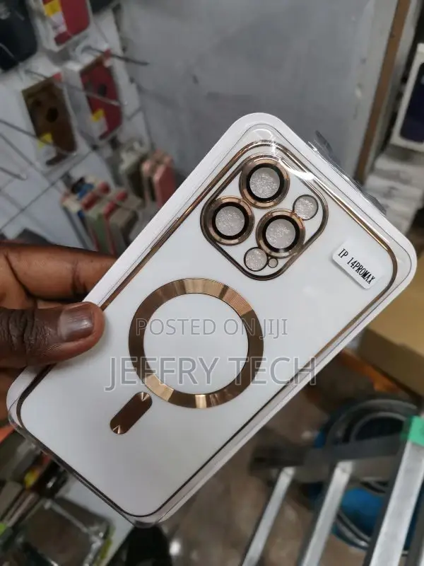 iPhone 14 Pro Max Gold Electroplated White Case Logo View