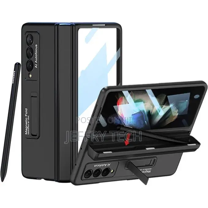 Z Fold 4 Case S Pen Holder, With Front Glass and Kickstand