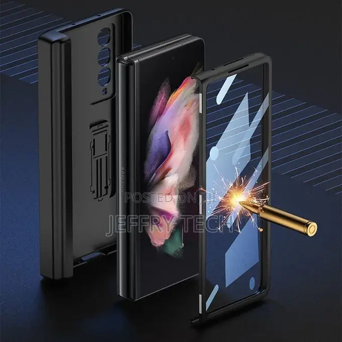 Z Fold 4 Case S Pen Holder, With Front Glass and Kickstand