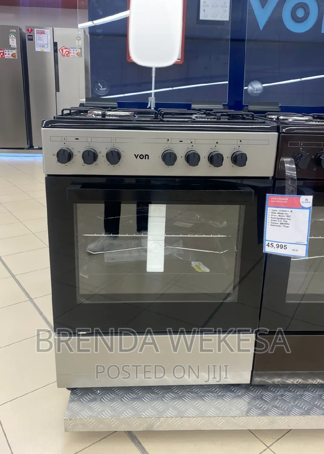 Von Vac6sv31uy 60 by 60,
3 Gas + 1 Electric Cooker - Grey