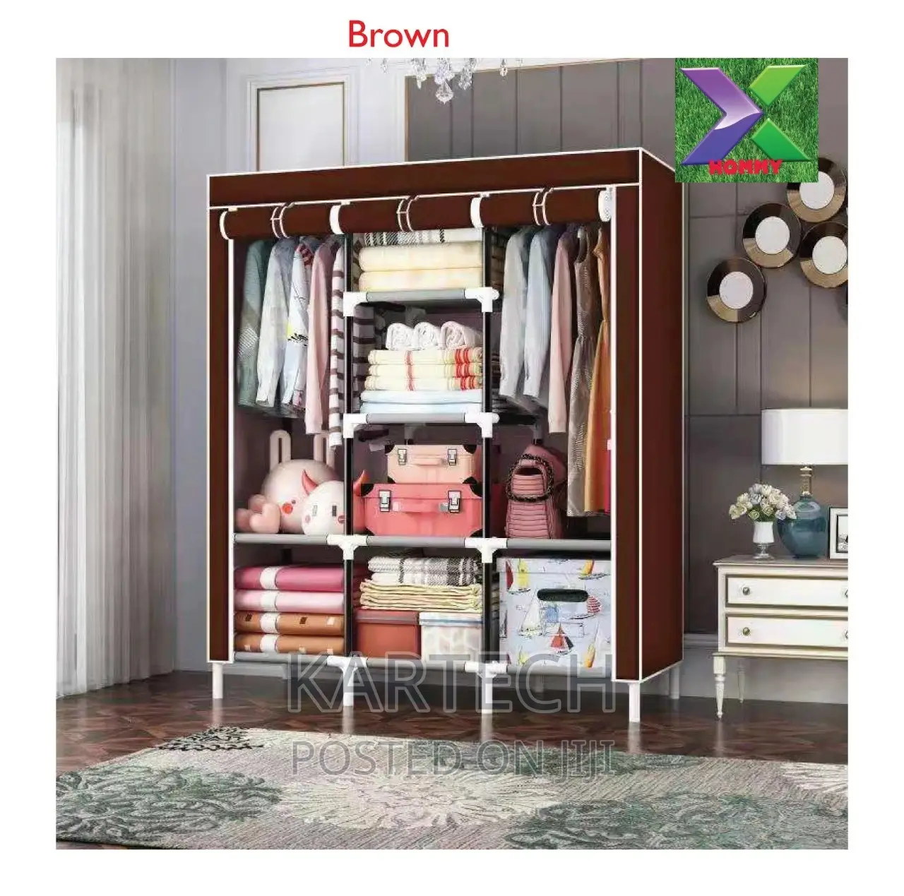 Portable Wardrobe 3 Column Cloth Rack