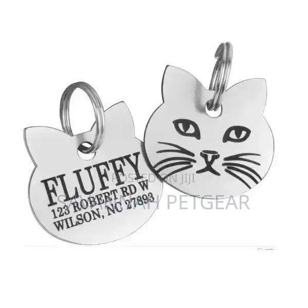 Cat Face Stainless Steel Personalized Cat ID Tag, Small