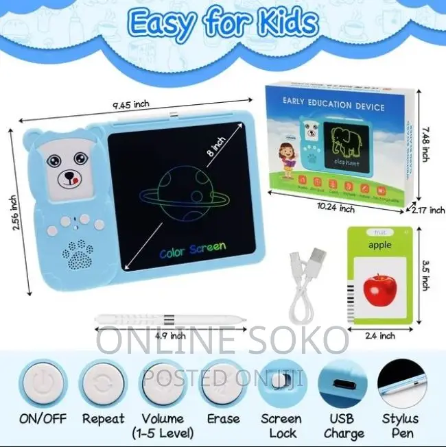 2in1 Kids LCD Writing Drawing Tablet With Talking Flash Card