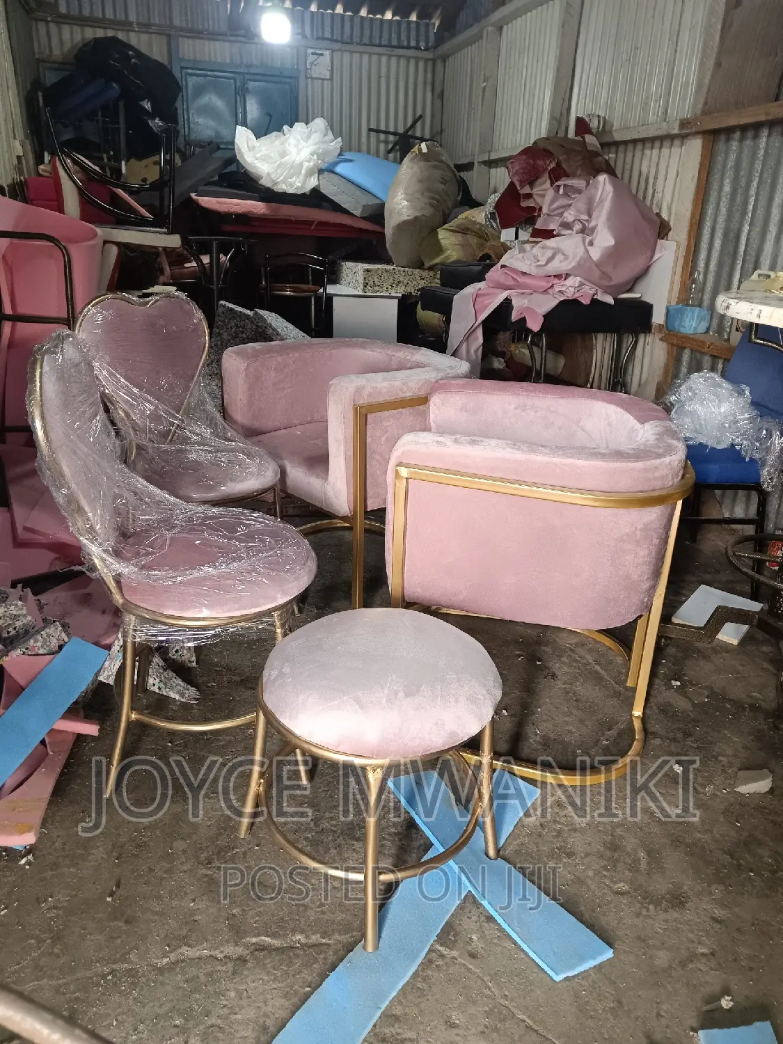 2 Big Styling Chairs, 2 Love Seats and a Stool.