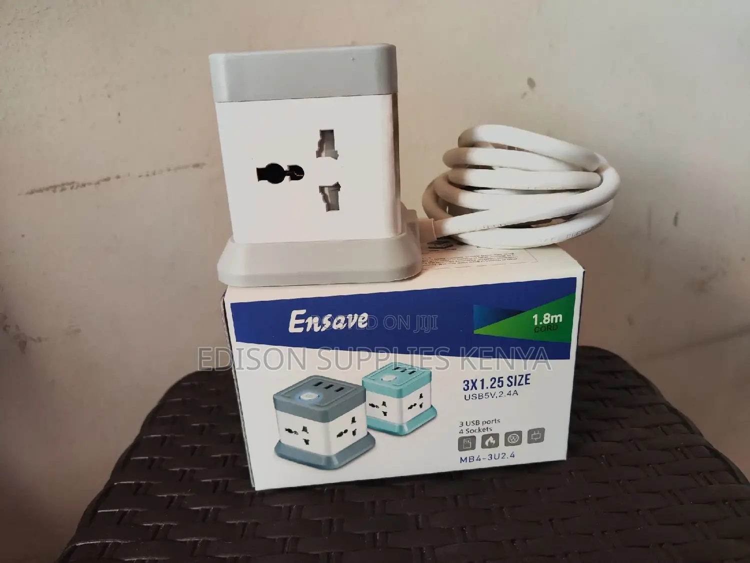 Extension Cables Ensave Cube 4 Way + 3 USB Ports Space Saver
