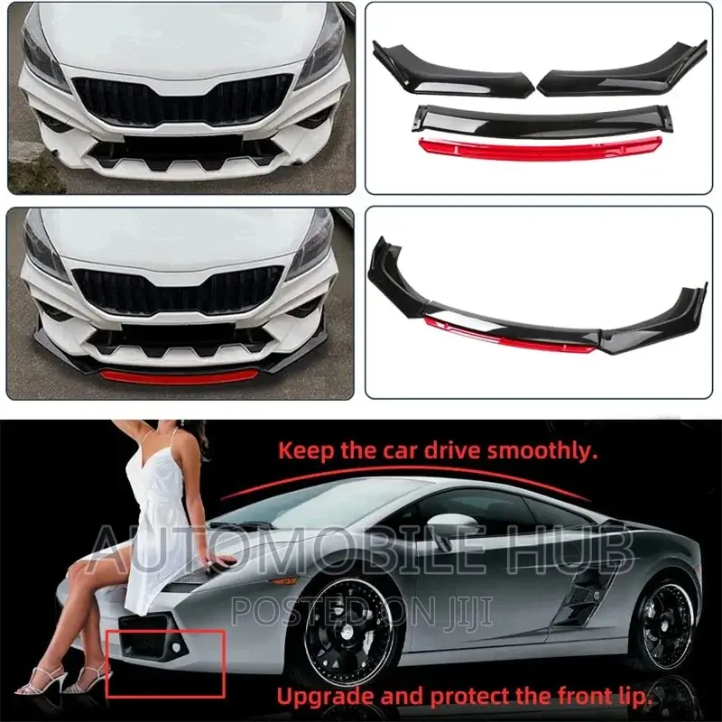 Shiny Front Bumper Lip Black Red