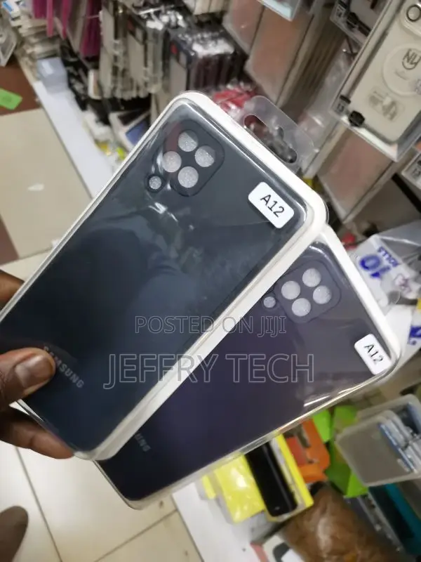 Samsung Galaxy A12 Cover Black Hard Glass Silicone Border Ca