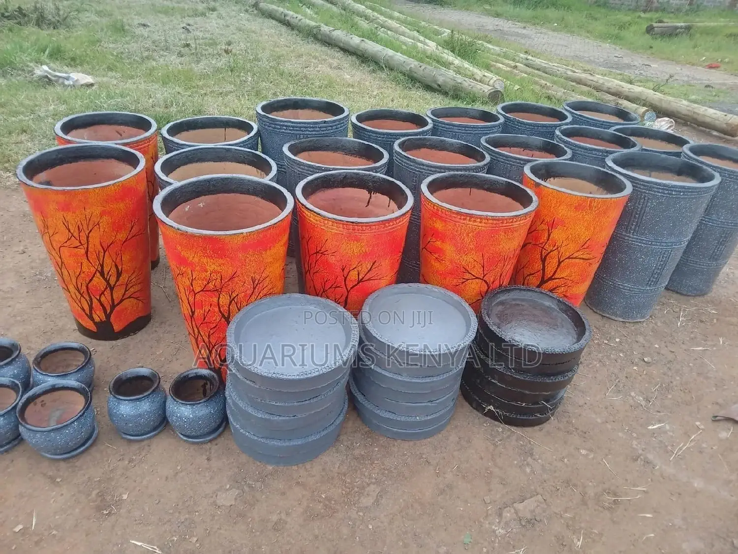 Clay Pots With Their Plates,Flower Pots
