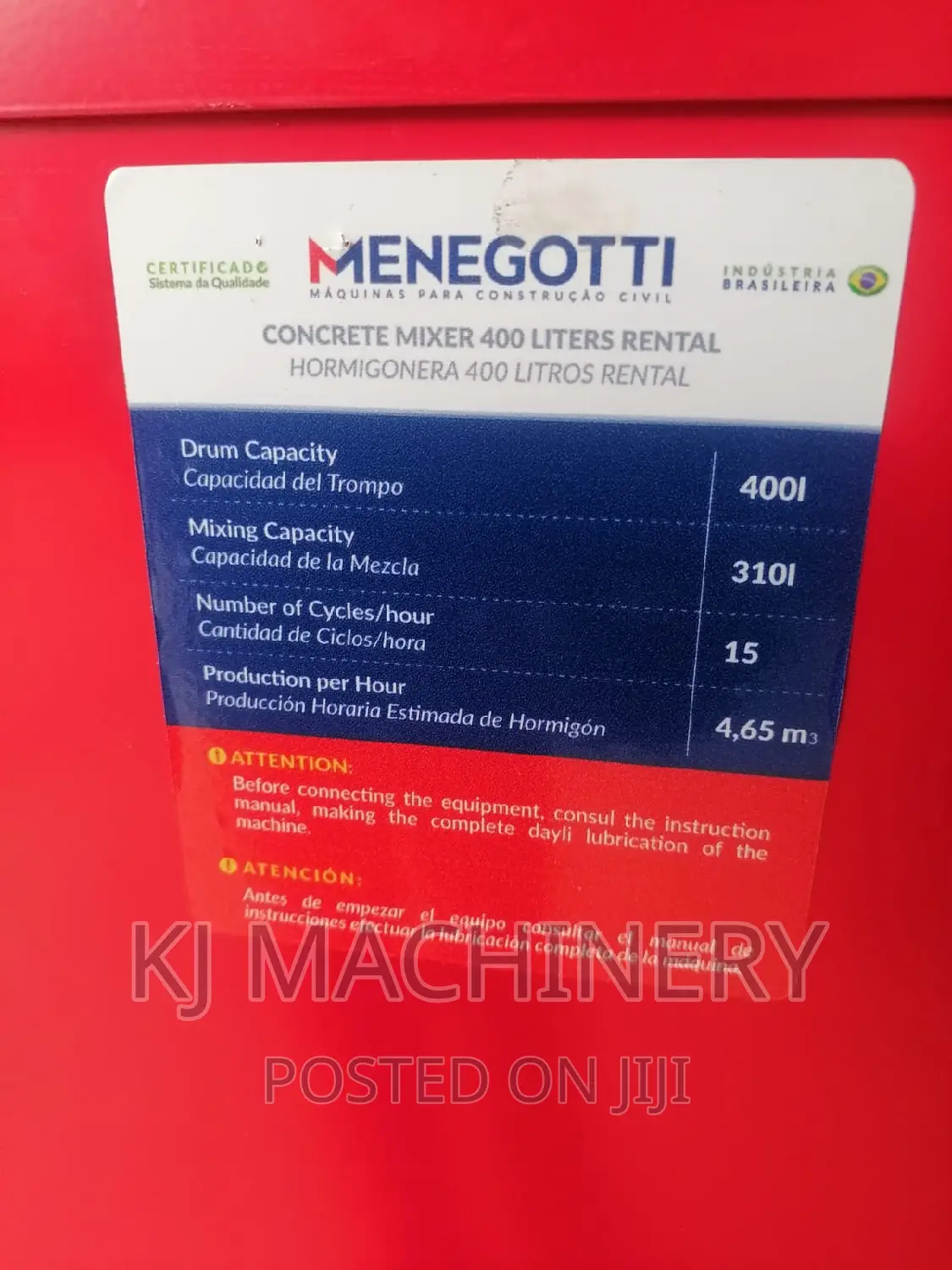 MENEGOTTI Concrete Mixer -400l Brazilian Brand