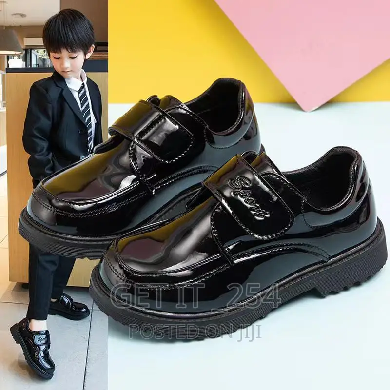 Trendy Unisex Black Oxford Leather School Shoes