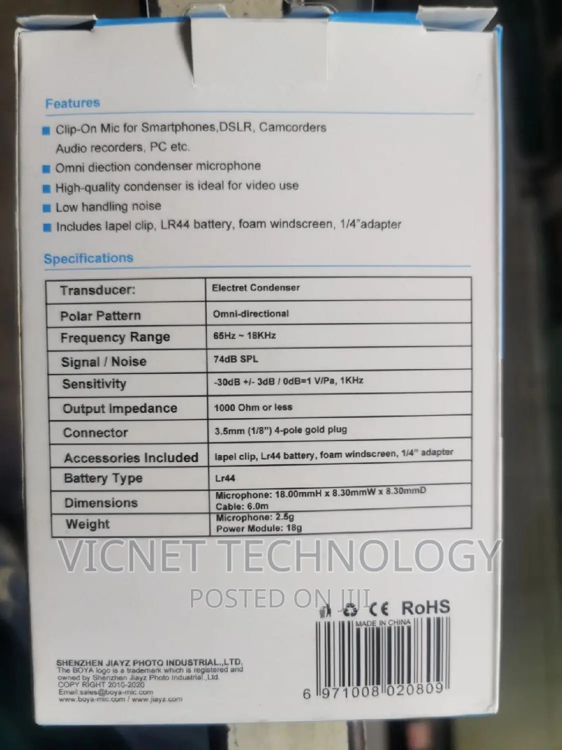 Single Boya Lavalier Microphone