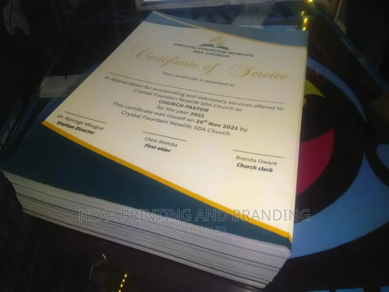 Certificate of Service Printing