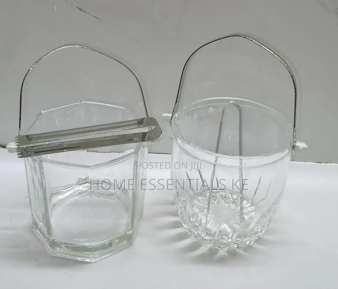 Heavy Glass Ice Bucket With Metalic Tong and Handle