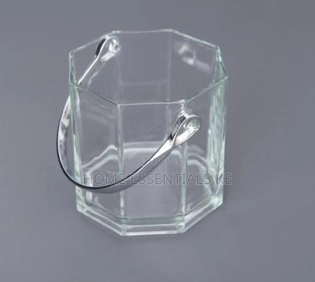 Heavy Glass Ice Bucket With Metalic Tong and Handle
