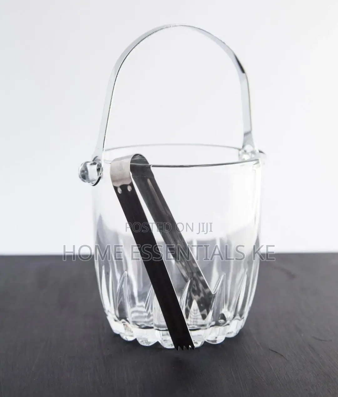 Heavy Glass Ice Bucket With Metalic Tong and Handle